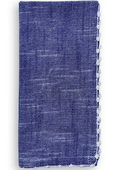 Knotted Edge Navy Cotton Napkin with White Trim