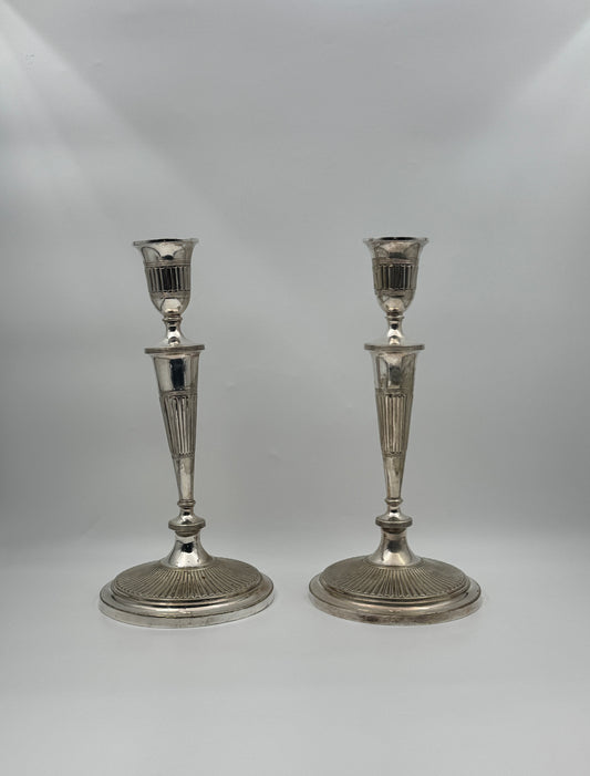 Elkington & Co Silverplate Candlesticks – Fluted Neoclassical Design