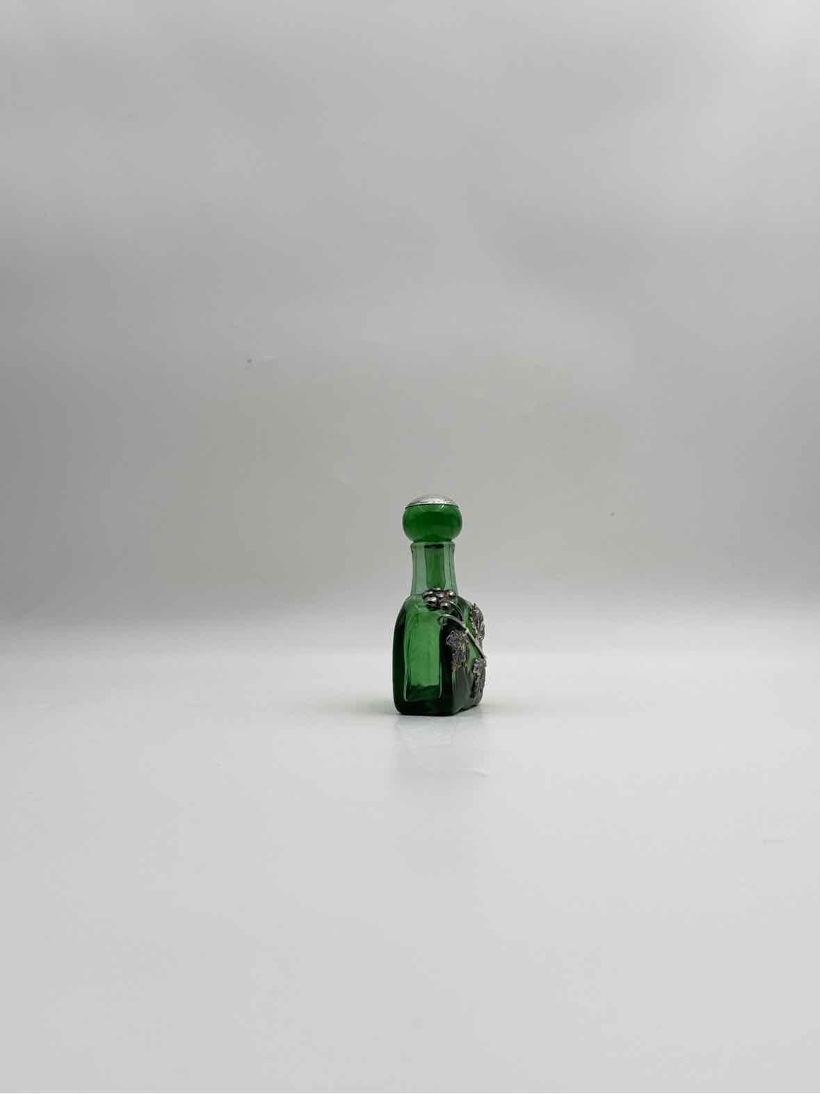 Antique Green Perfumer With Sterling Silver Overlay