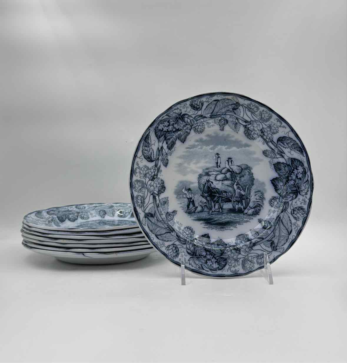 1860 Copeland Blue English Transferware 8 Salad Plates