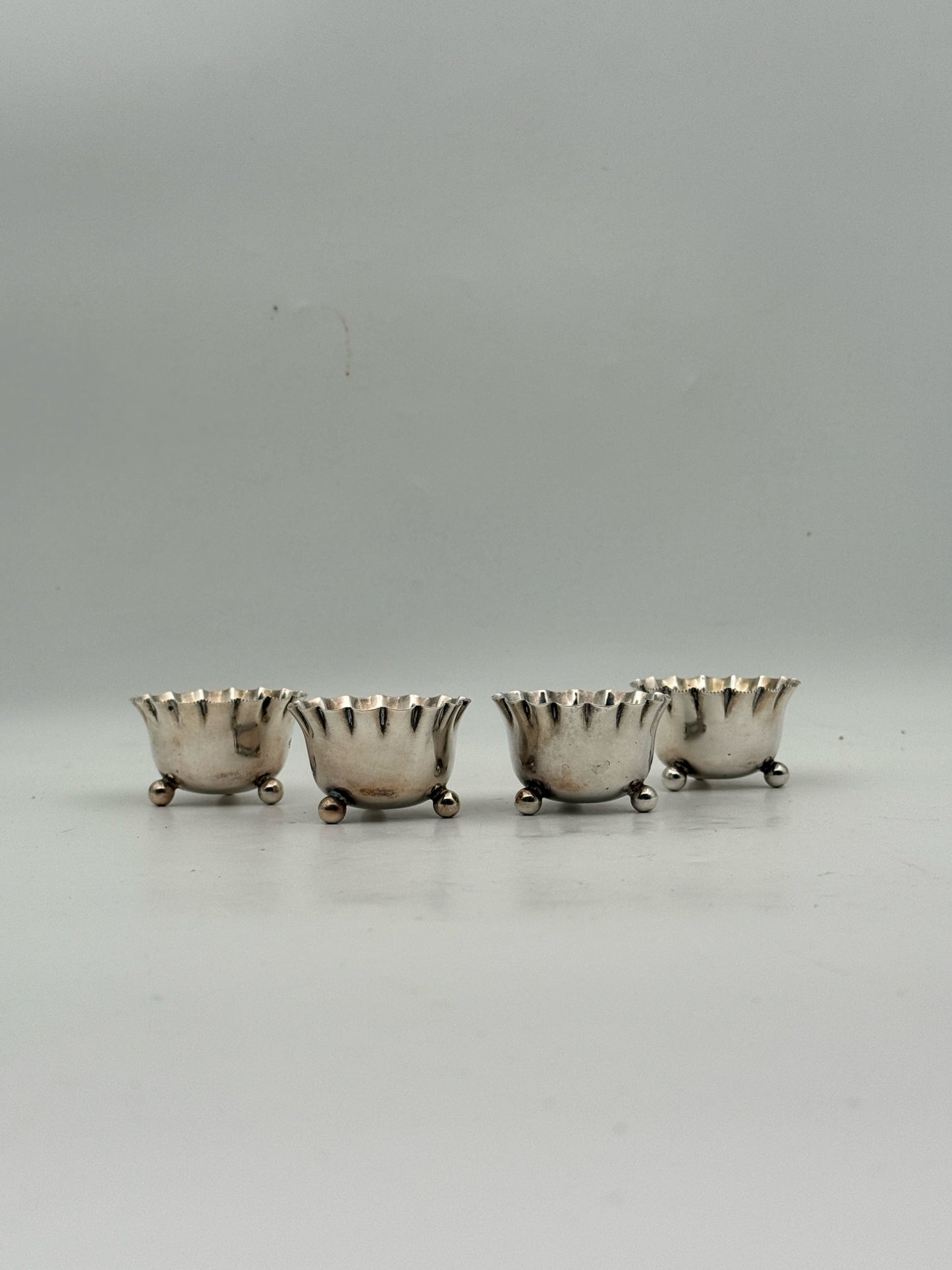 Antique Sterling Silver Salt Cellars And Spoons
