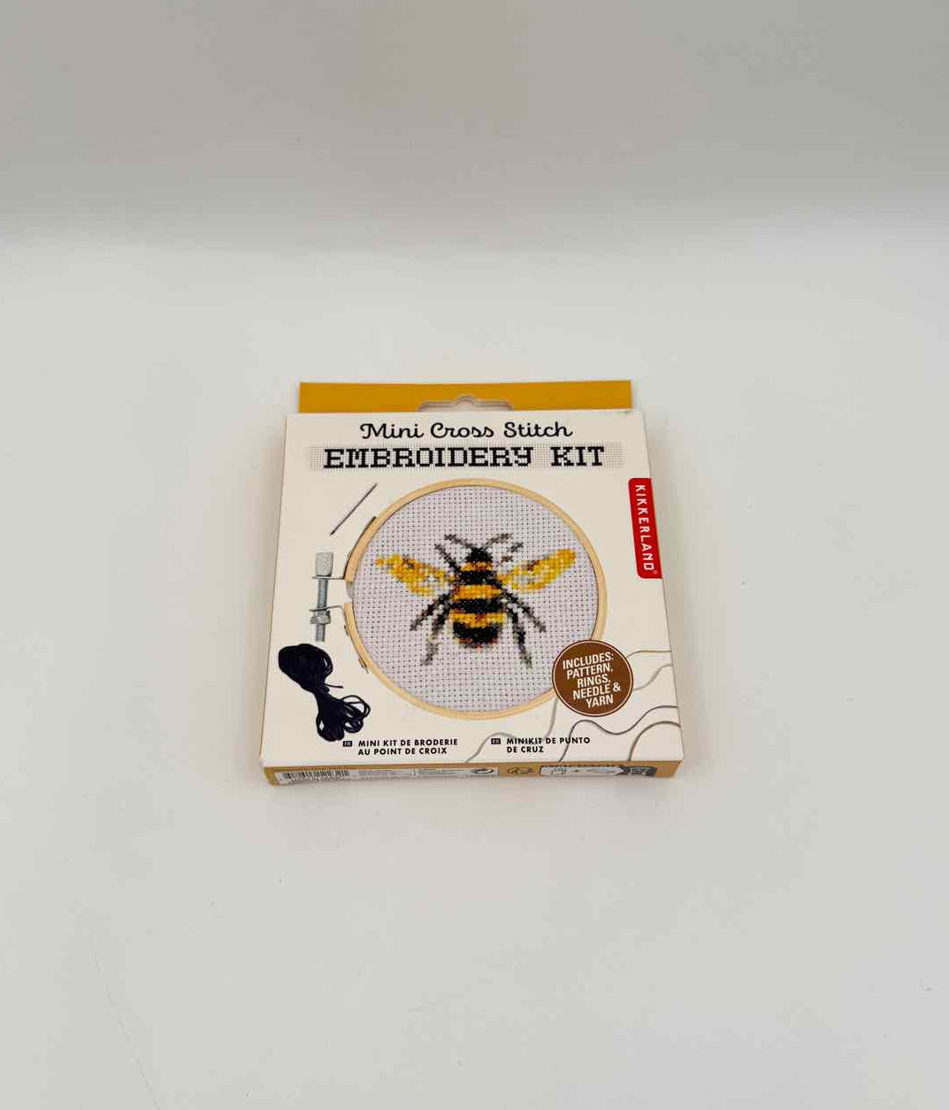 Kikkerland Mini Cross Stitch Embroidery Kit – Bumblebee Craft Set