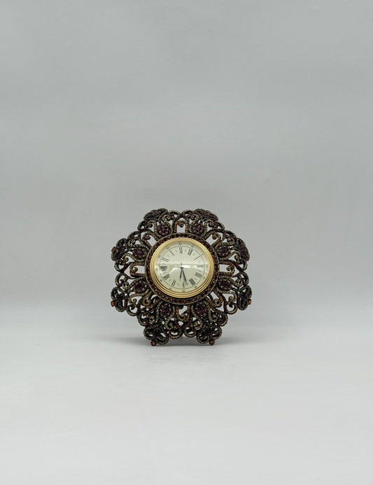 Jay Strongwater Round Clock with Purple & Gold Swarovski Stones