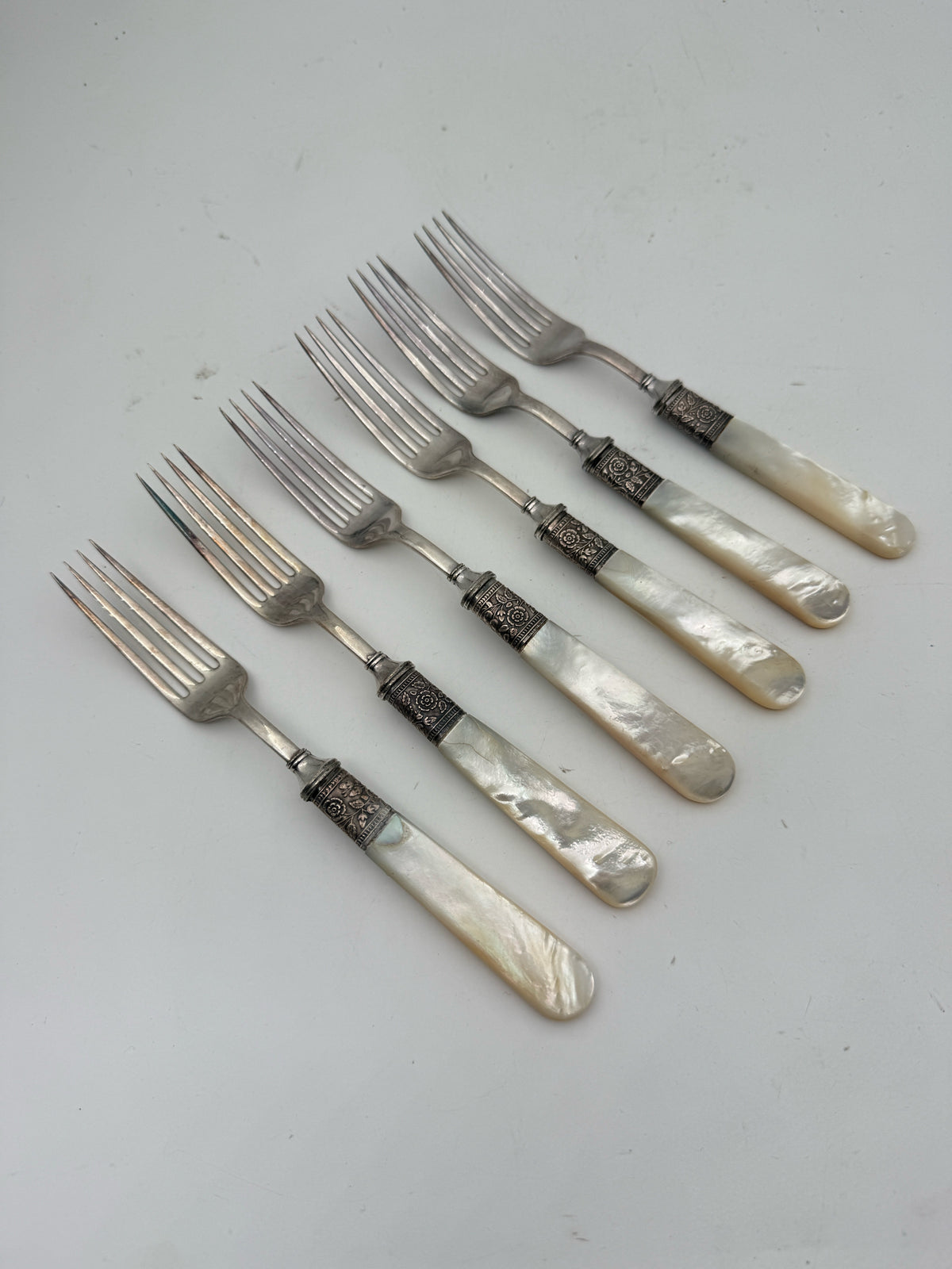 Boxed Mother Of Pearl Handled And Sterling Silver Fork And Knife Set