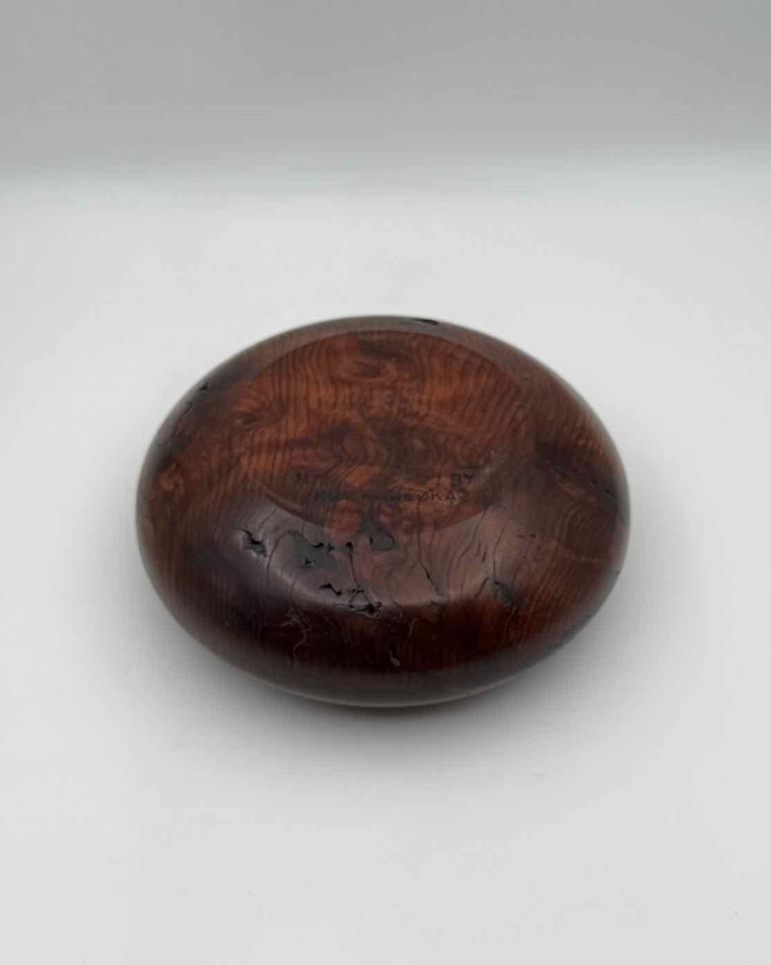 Vintage Hand Turned Wooden Bowl Box with Pewter Rose Lid Decorative