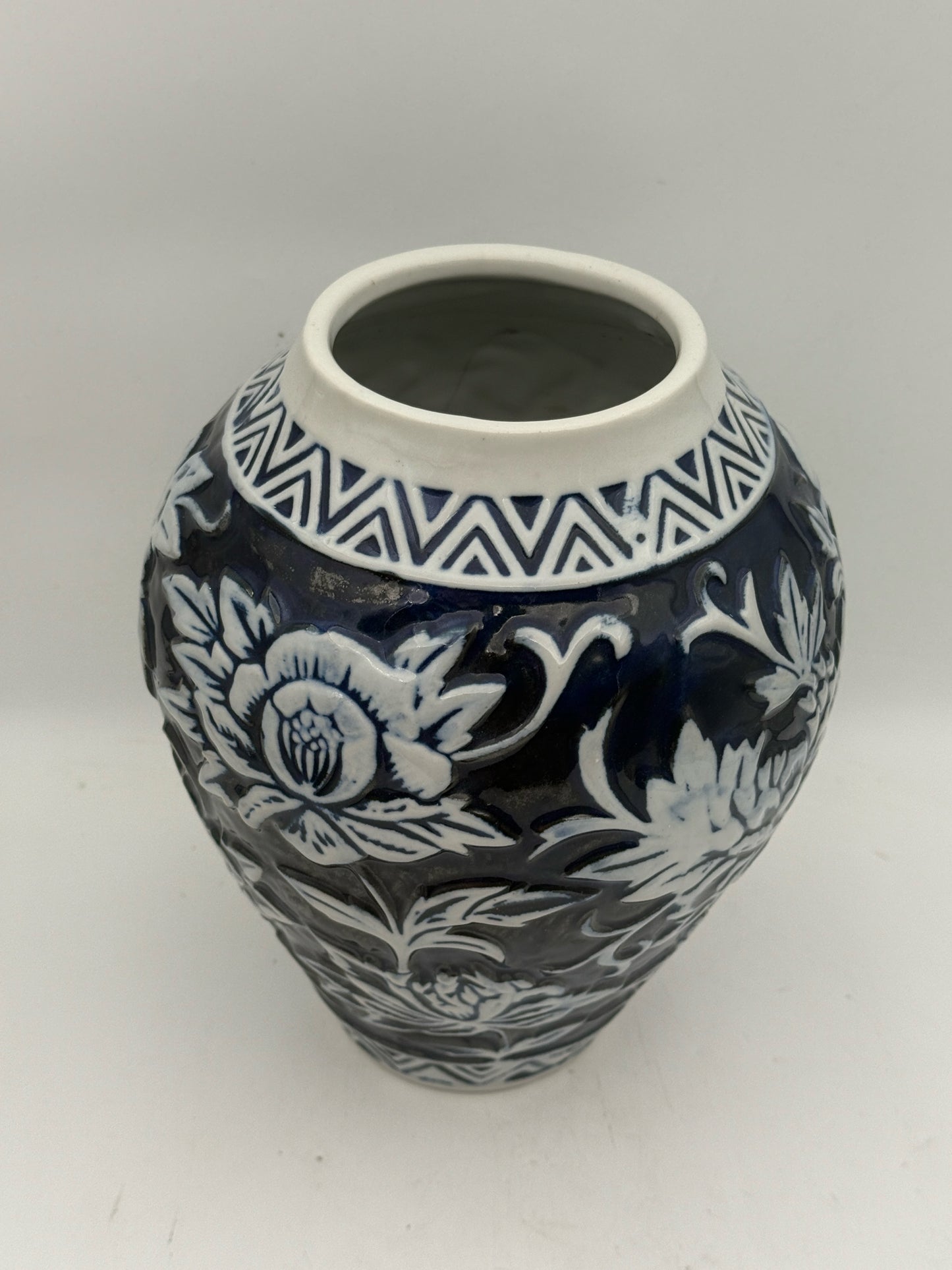 Chinese Blue And White Relief Vase