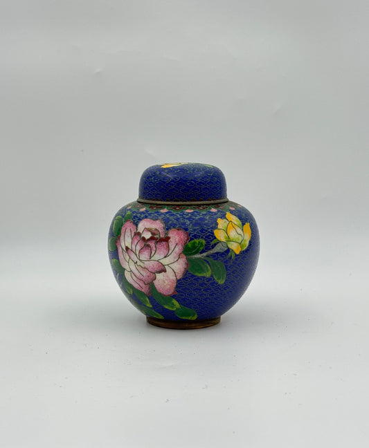 Cloisonné Ginger Jar – Blue Floral with Lid