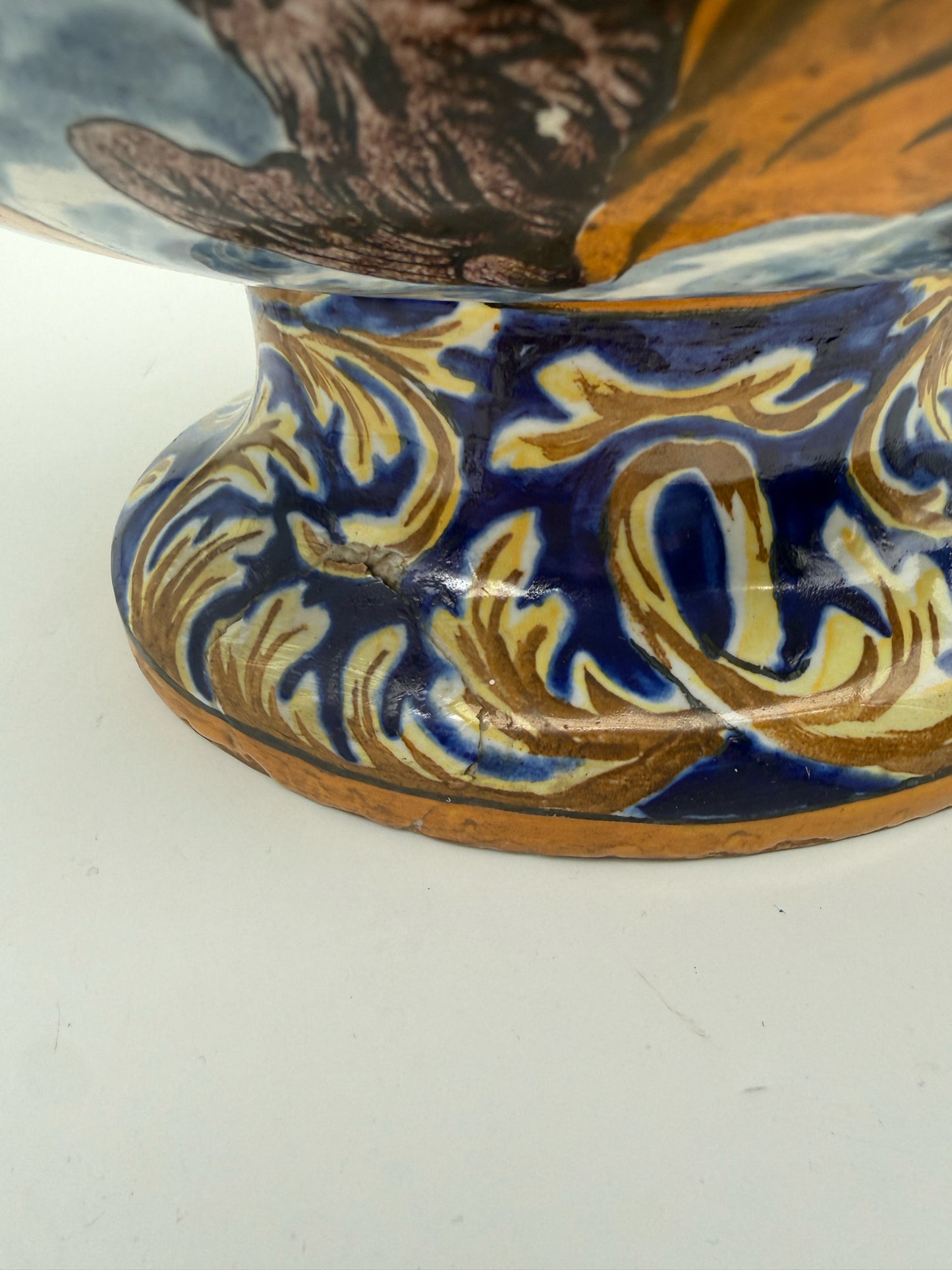 Antique Italian Majolica Zeus And Artemis Jardiniere With Snake Handles