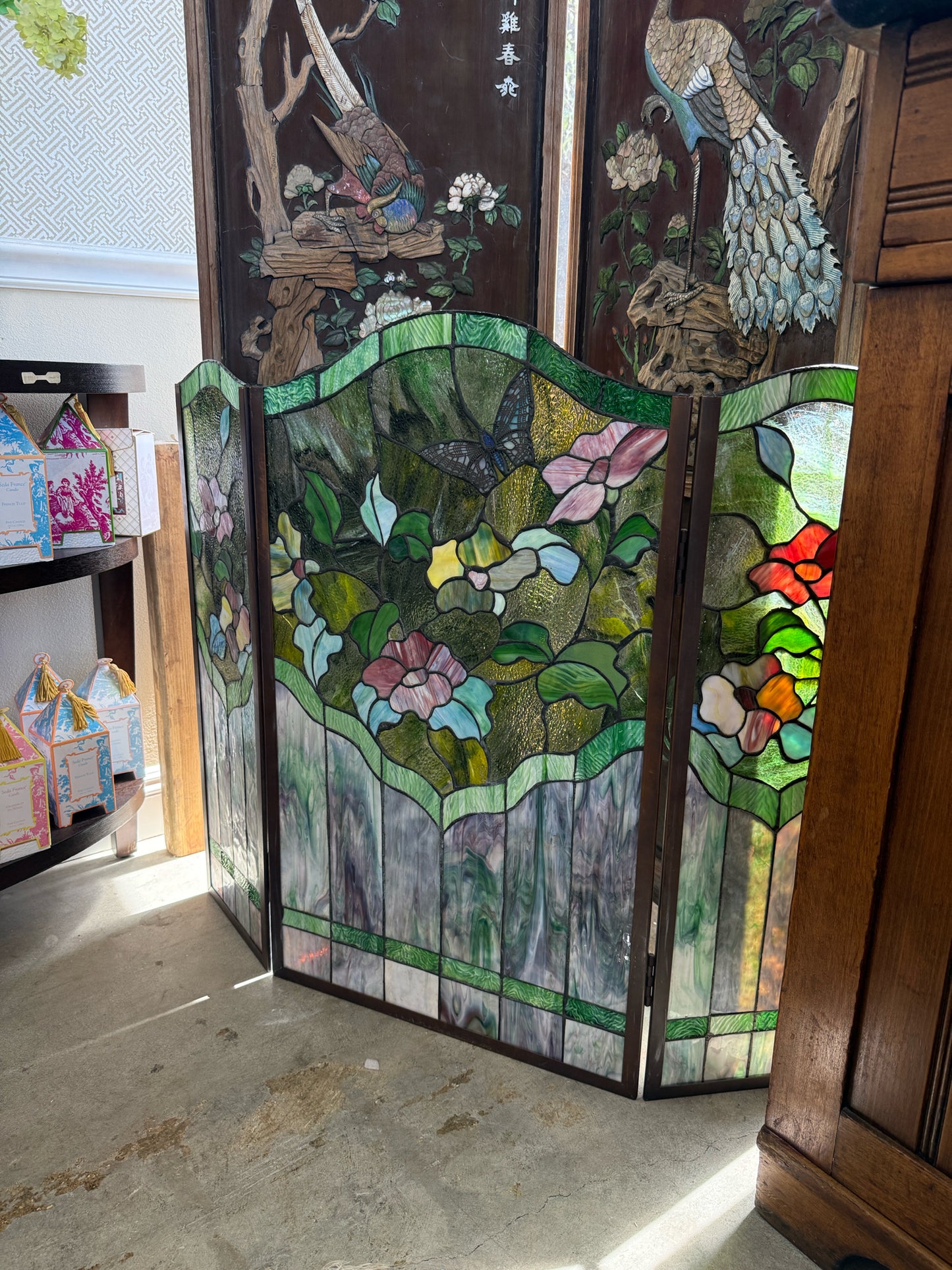 Tiffany Style Stained Glass Fireplace Screen