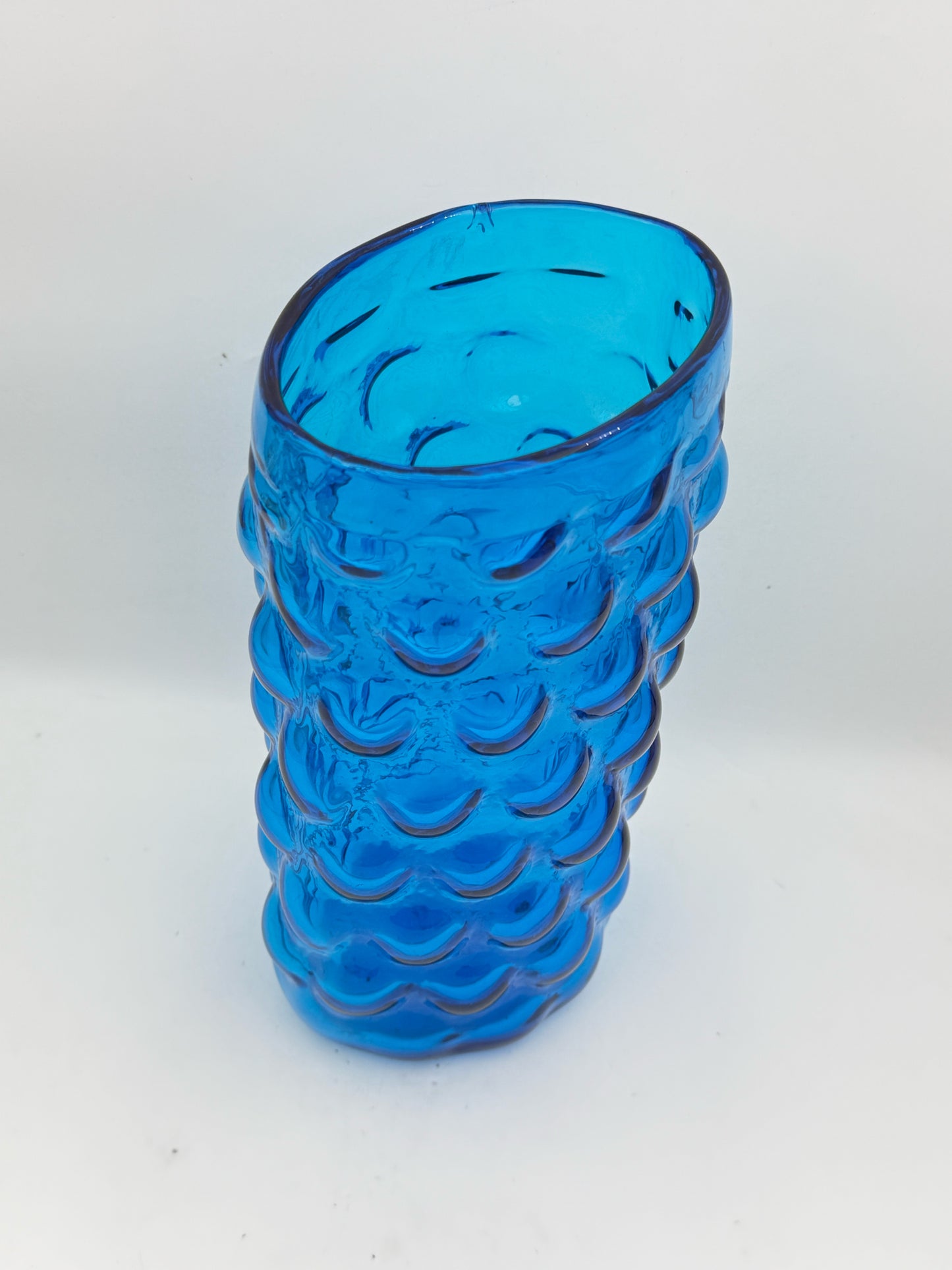 Vintage 1960's Blenko Blue Bubble Glass Vase