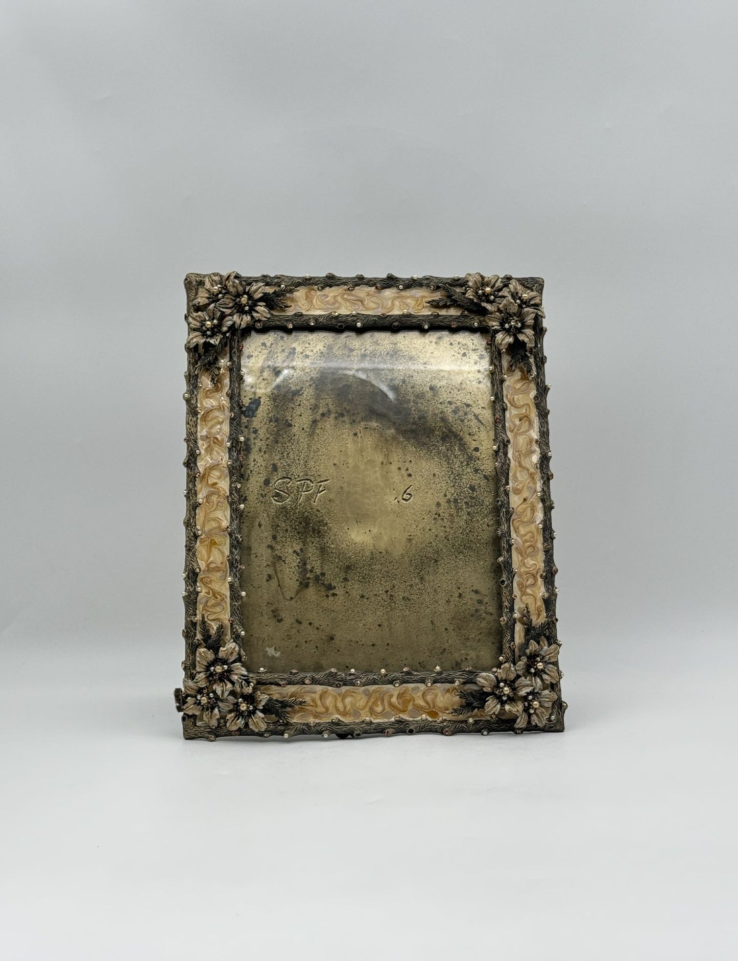 Jay Strongwater Cream Floral Picture Frame with Decorative Flowers