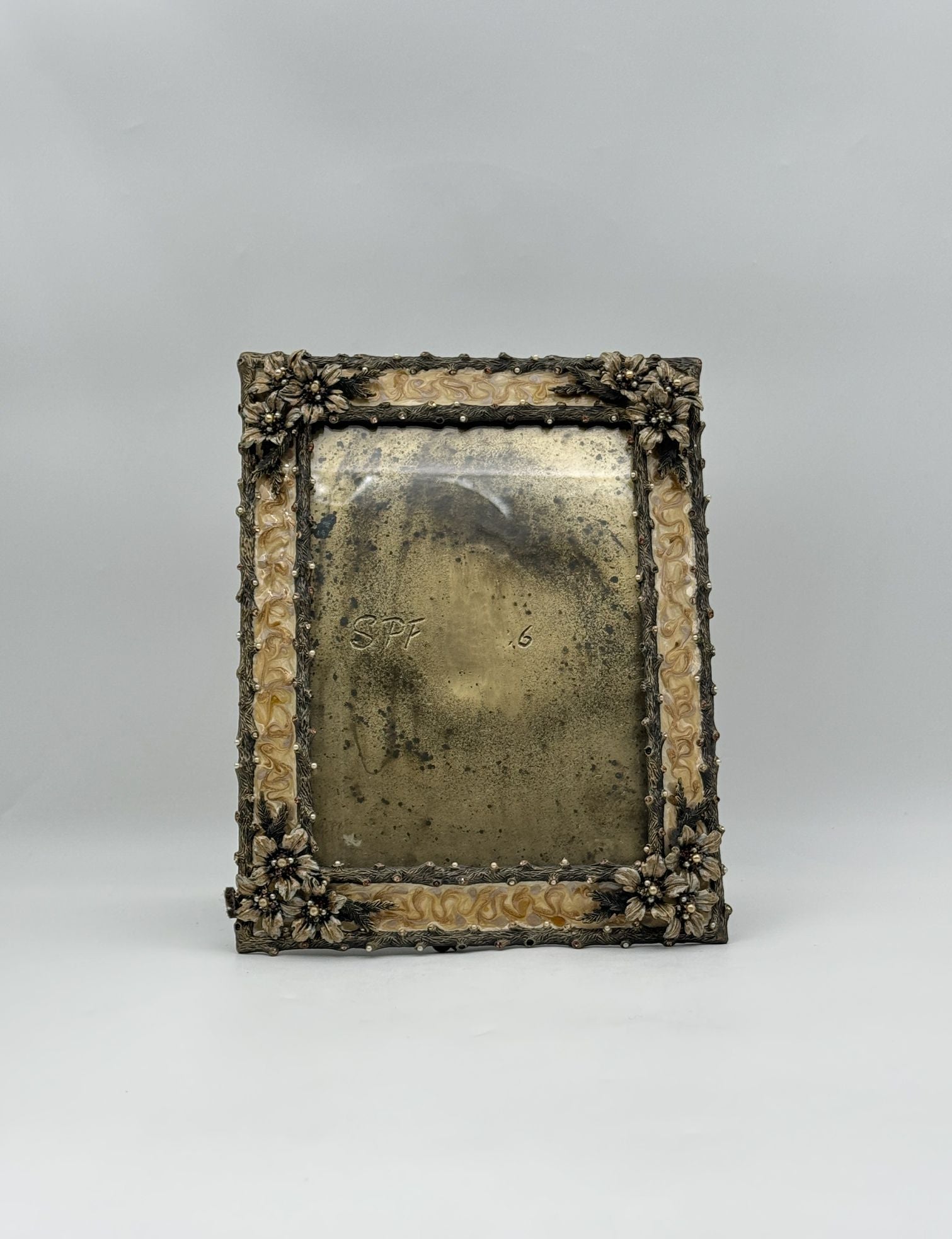 Jay Strongwater Cream Floral Picture Frame with Decorative Flowers