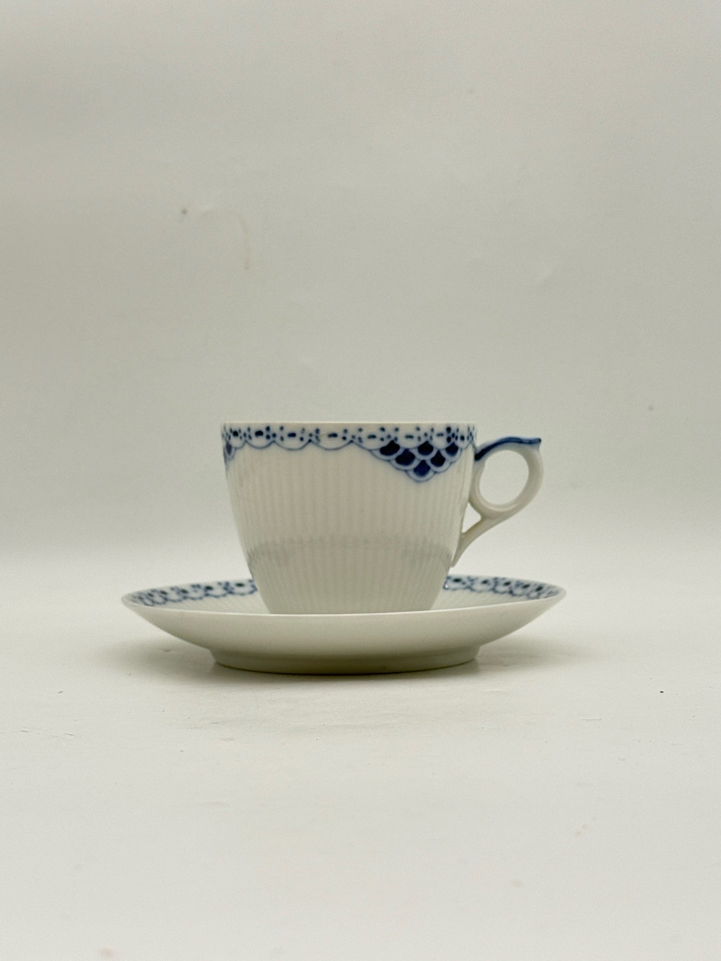 Royal Copenhagen Blue Fluted Half Lace Teacup And Saucer- Set Of 2