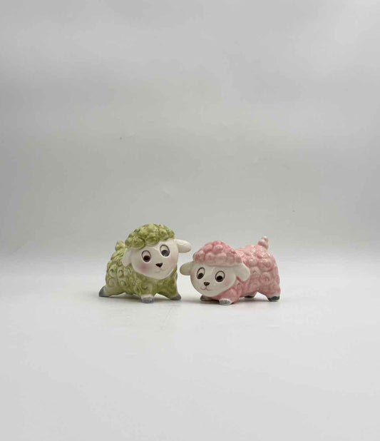 Pastel Sheep Salt Pepper Shakers Pink Green Easter Spring Decor Set