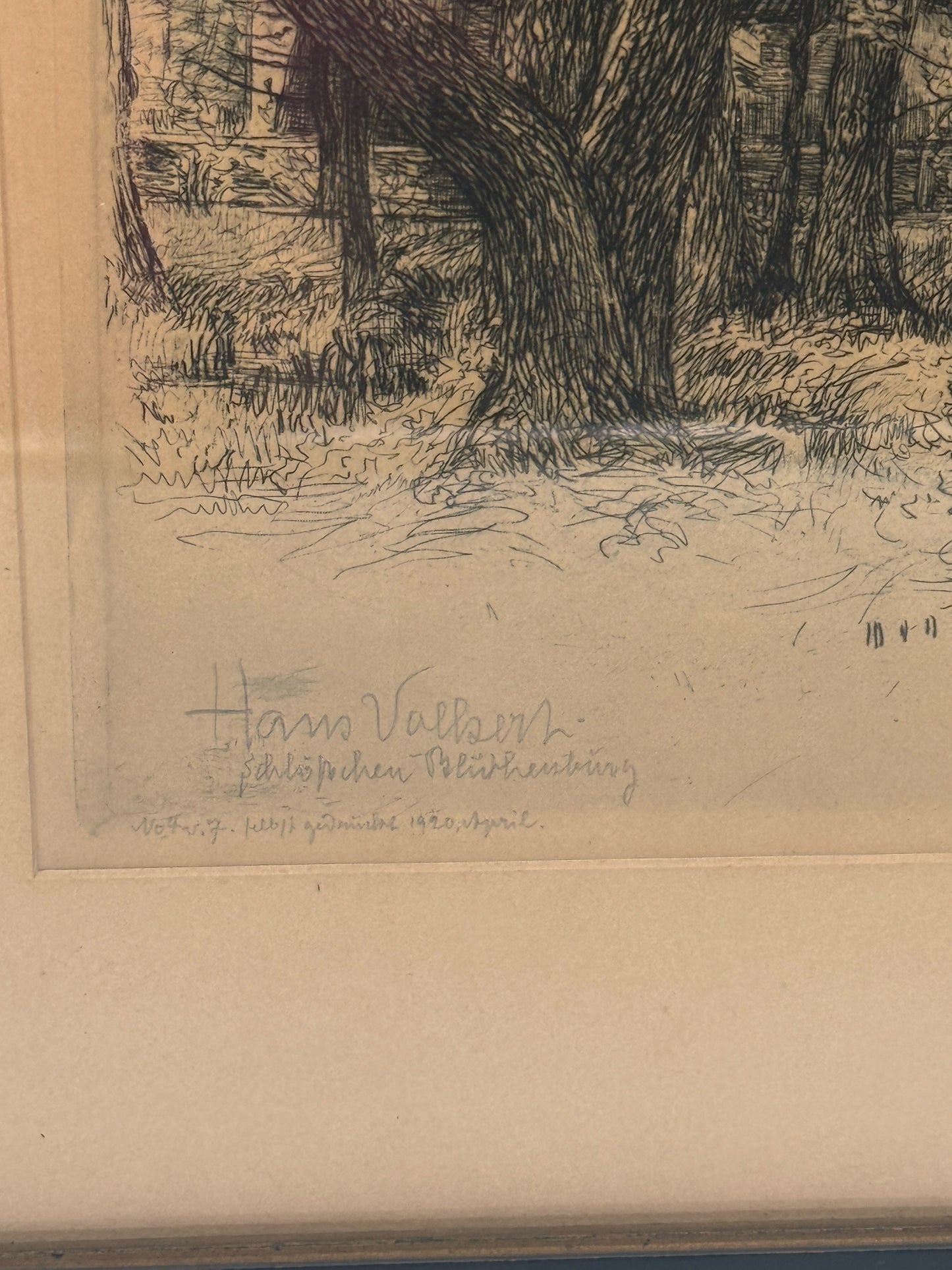 Original Framed Etching Of Schloss Blutenberg, Munich  by Hans Volkert