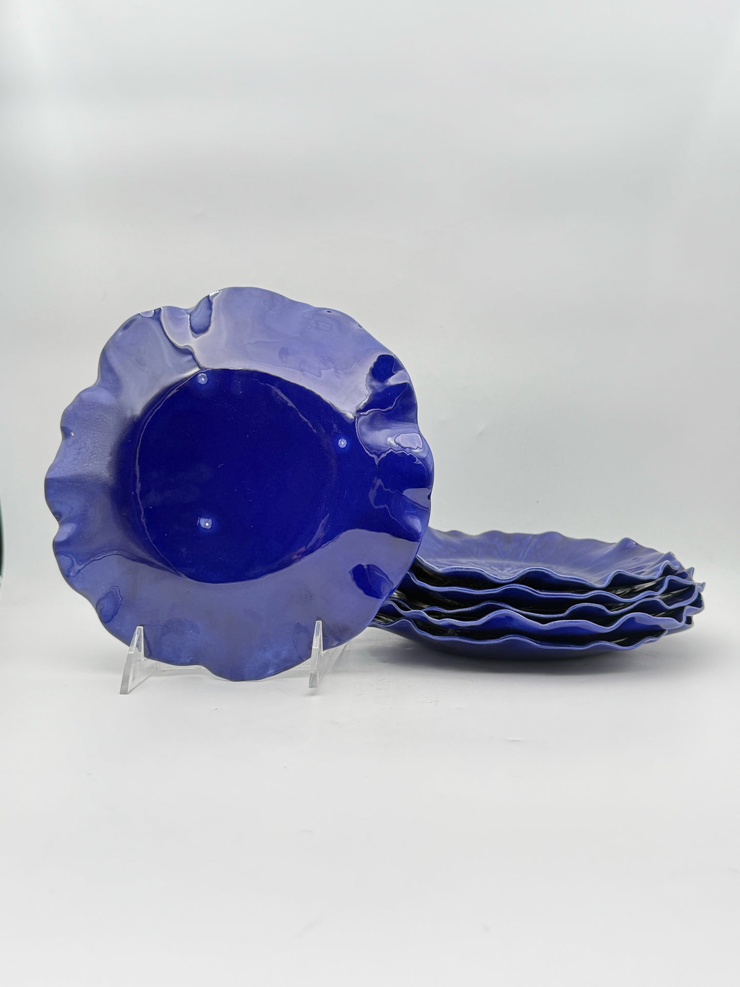 Colbalt Blue Cabbage Salad Plates- Set Of Six