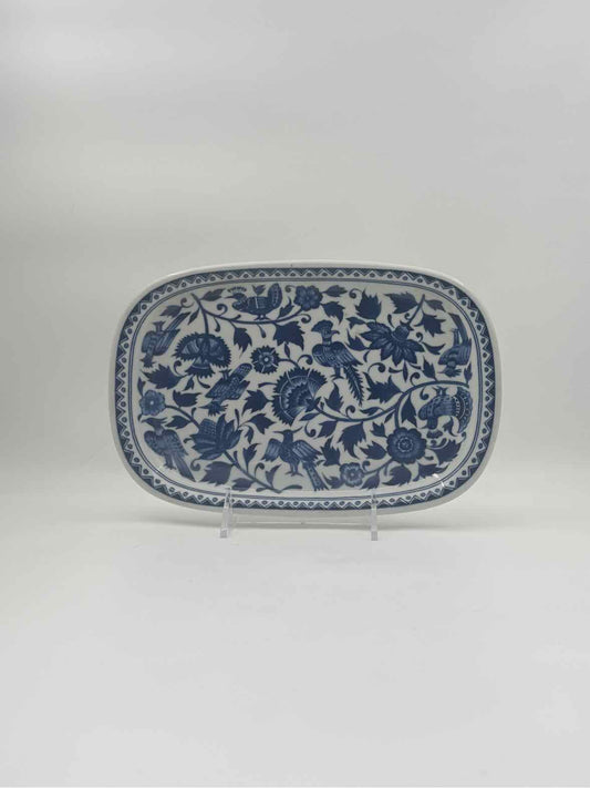 Blue And White Floral Bird Rectangular Tray