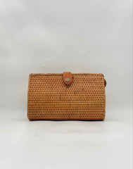 Natural Brown Rattan Convertible Clutch Crossbody Bag Handbag Purse