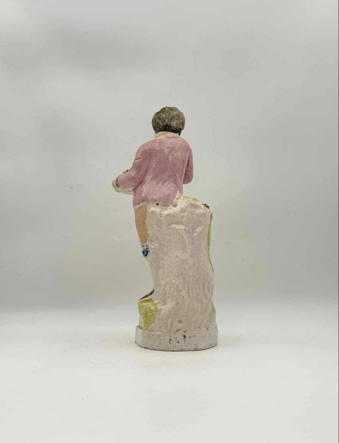 Antique Staffordshire Boy with Basket Figurine c 1840 English Pottery