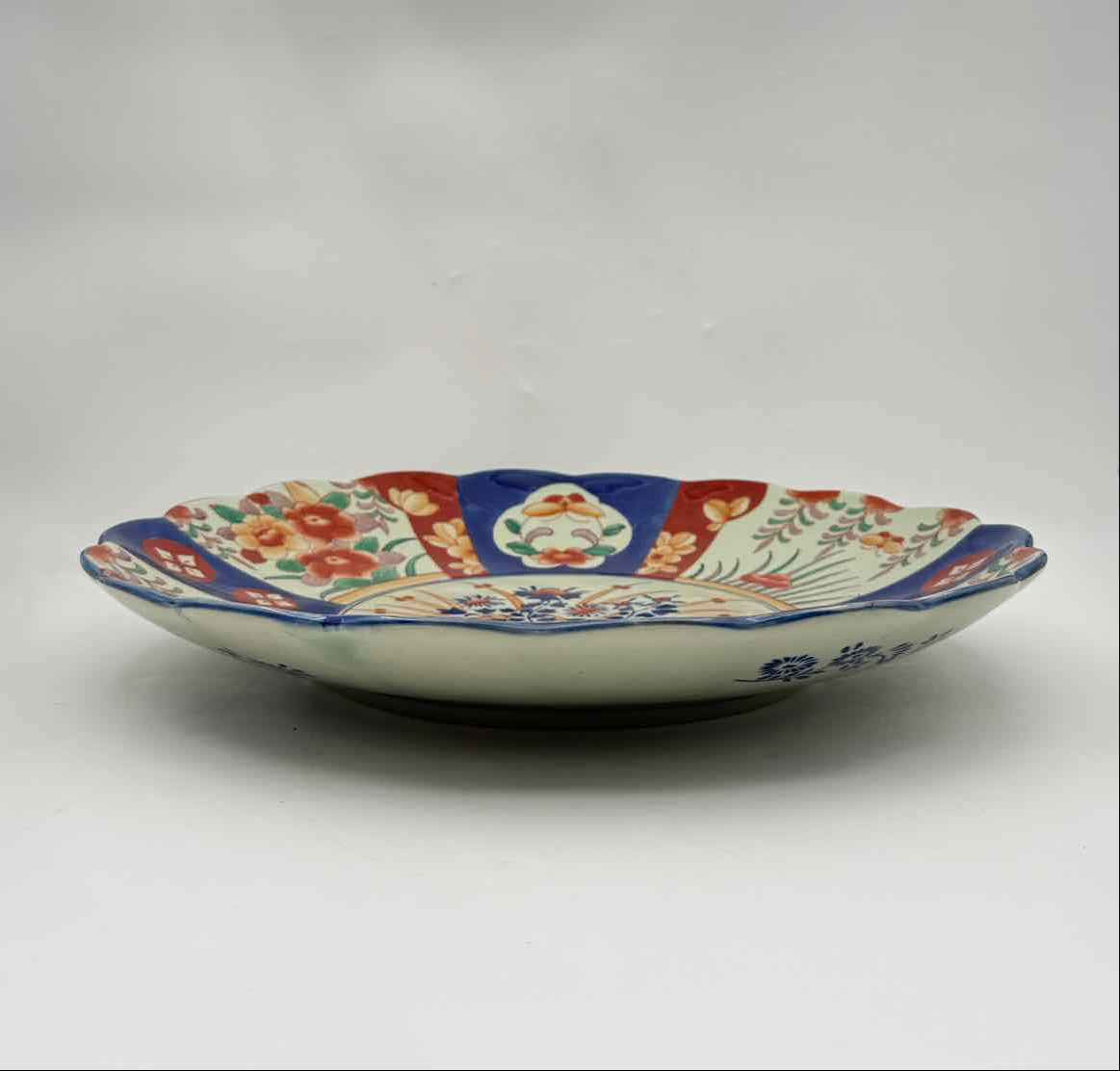 Vintage Chinese Export Charger Platter Blue Red Enamel c 1940 Decor