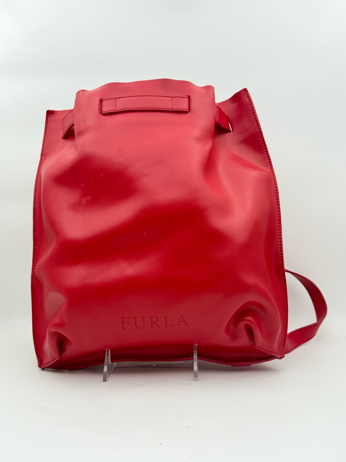 Furla Red Leather Backpack Made In Italy