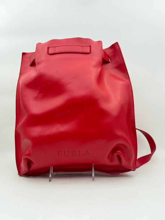 Furla Red Leather Backpack Made In Italy