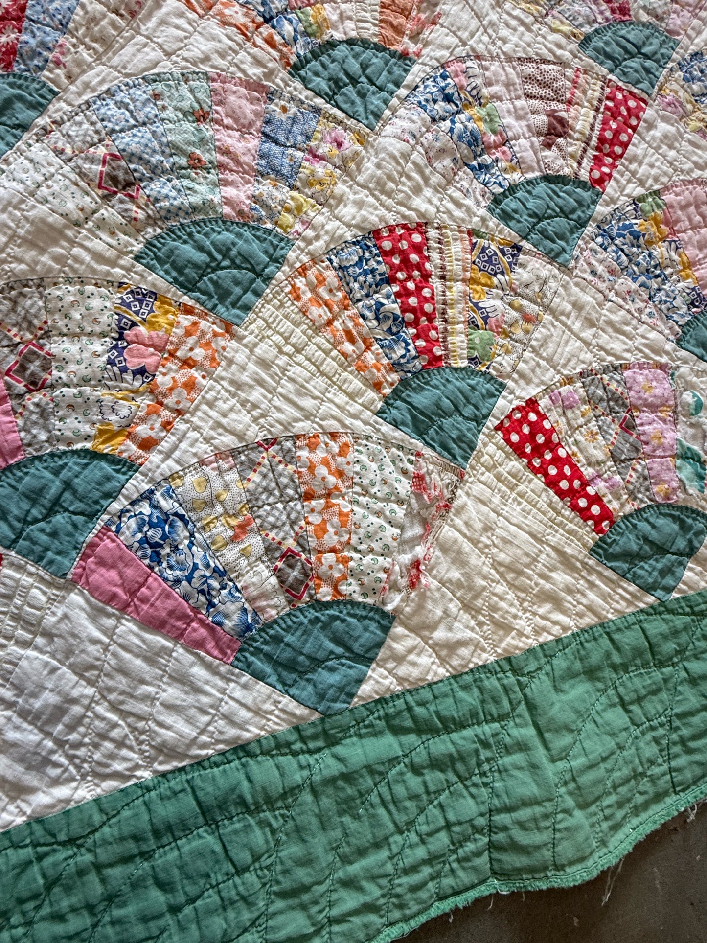Vintage Hand Pieced Large Fan Quilt