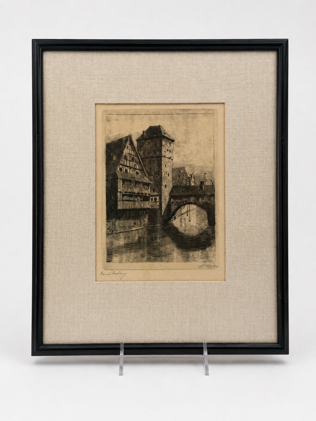 Antique Framed And Signed Etching Of A German/European City