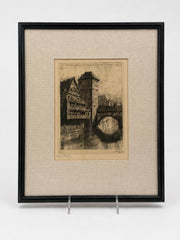 Antique Framed And Signed Etching Of A German/European City