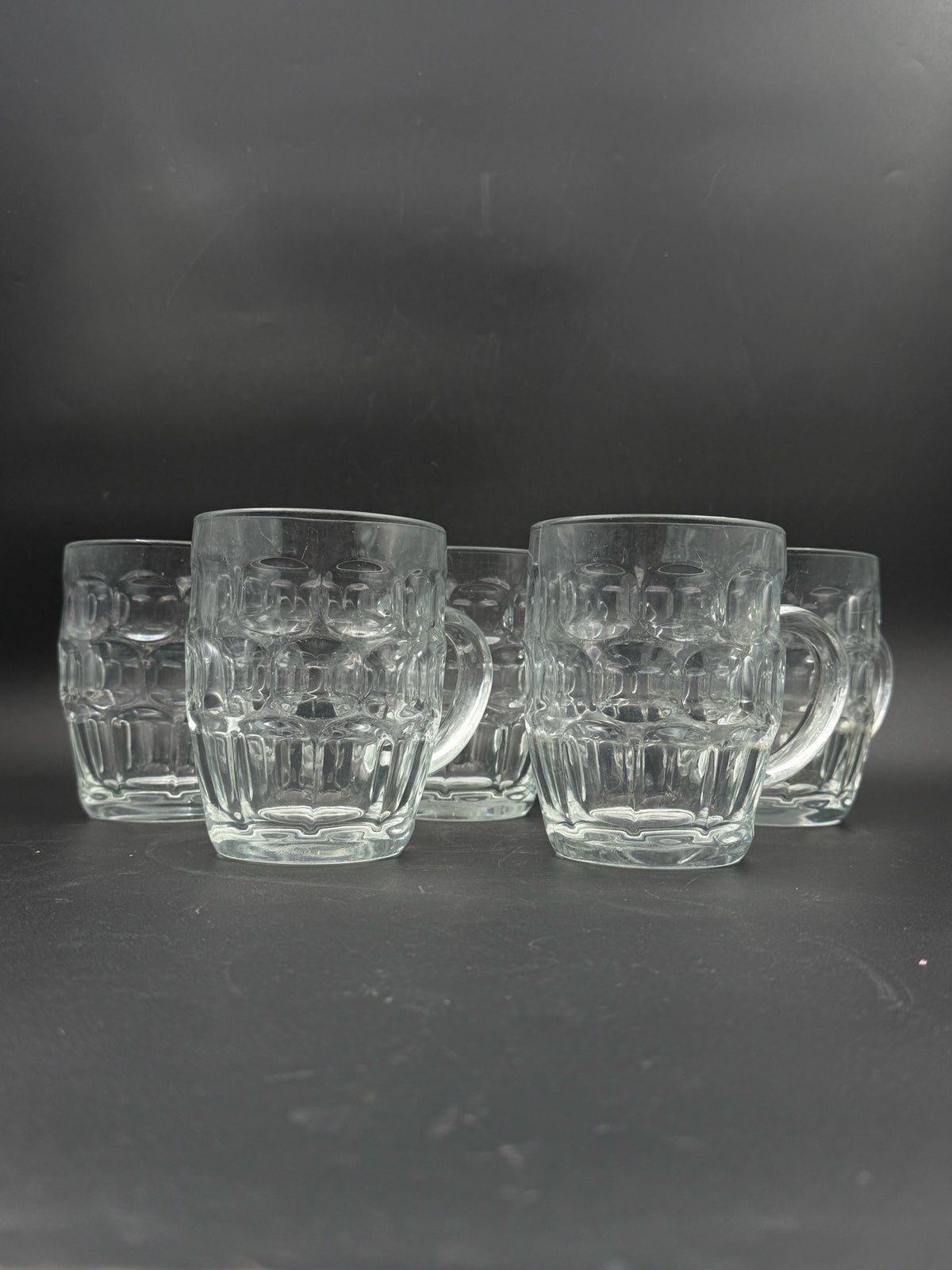 Arcoroc "Brittania" Dimpled Glass Beer Mugs- Set Of 5