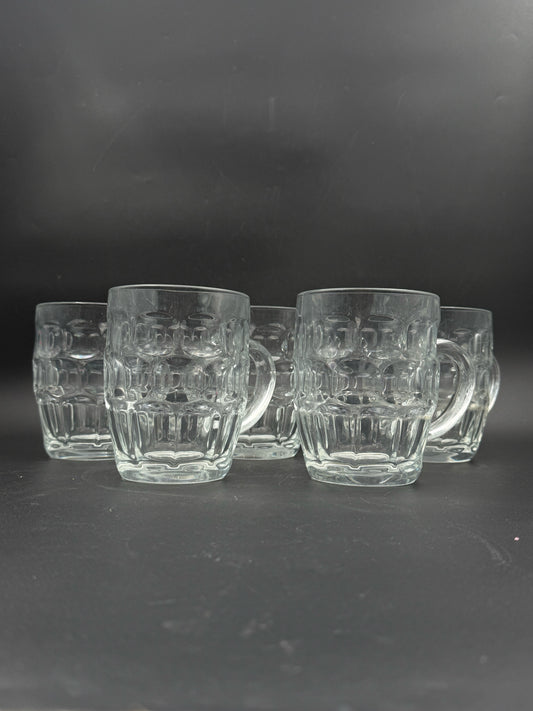 Arcoroc "Brittania" Dimpled Glass Beer Mugs- Set Of 5