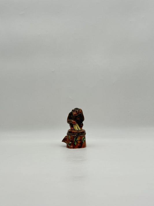 Limoges France Monkey on Stump Figurine by Rochard Porcelain Box 