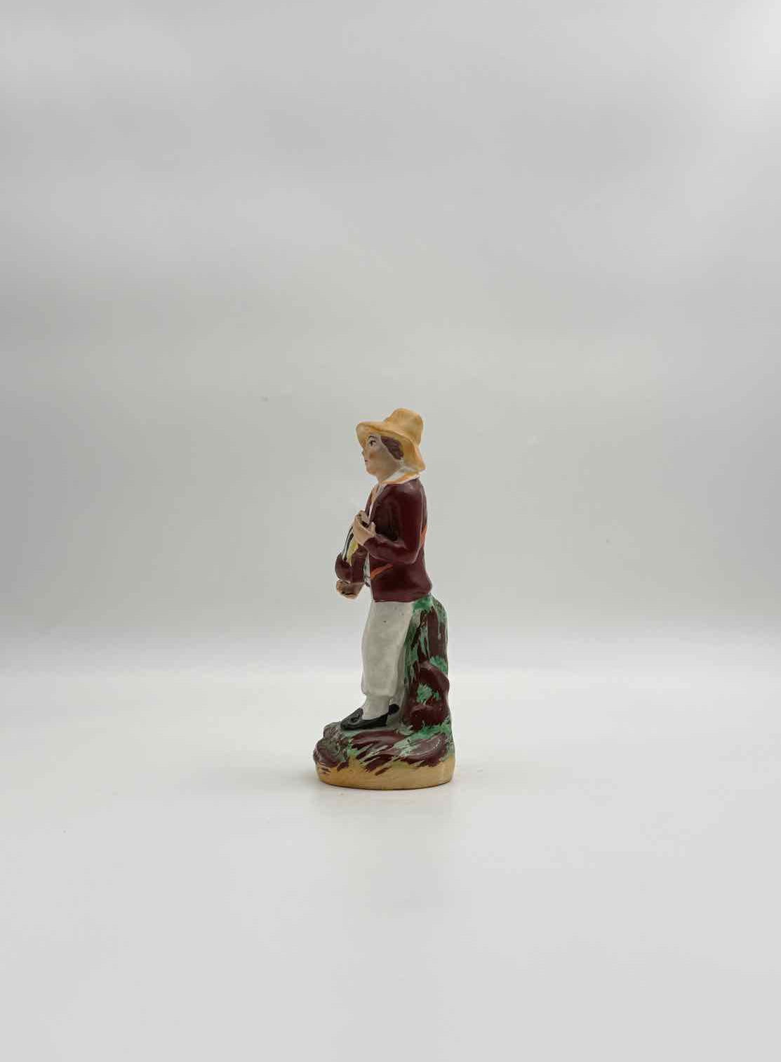 Antique English Peasant Playing Music Porcelain Figurine c 1880 