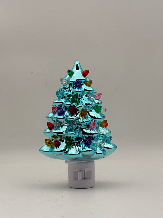 Retro Blue Christmas Tree Night Light