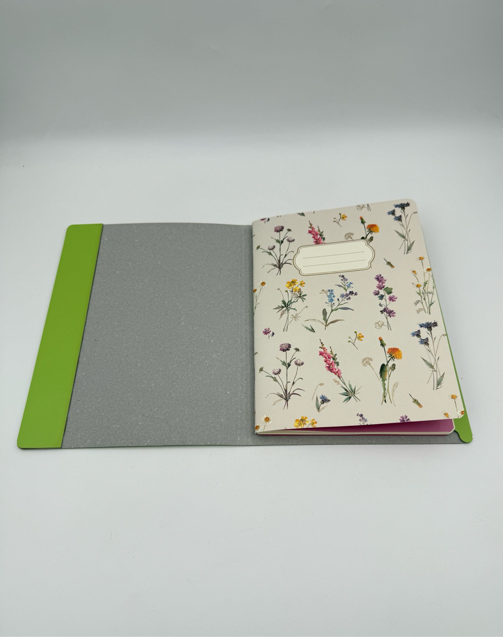 Florentine Wildflower Journal in Green Leather Folder – A5 Notepad