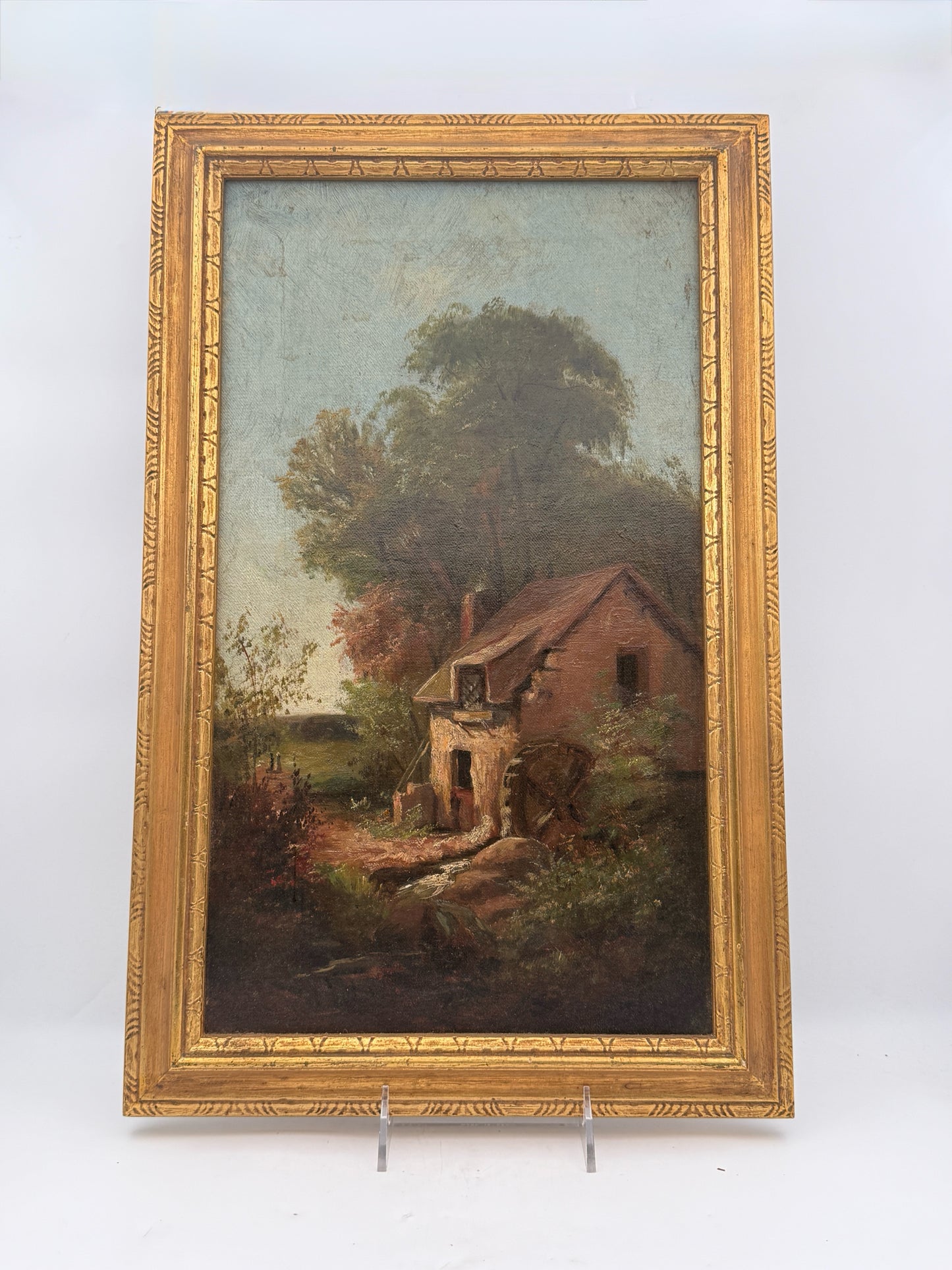 Framed European Cottage Landscape Oil Painting