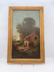 Framed European Cottage Landscape Oil Painting