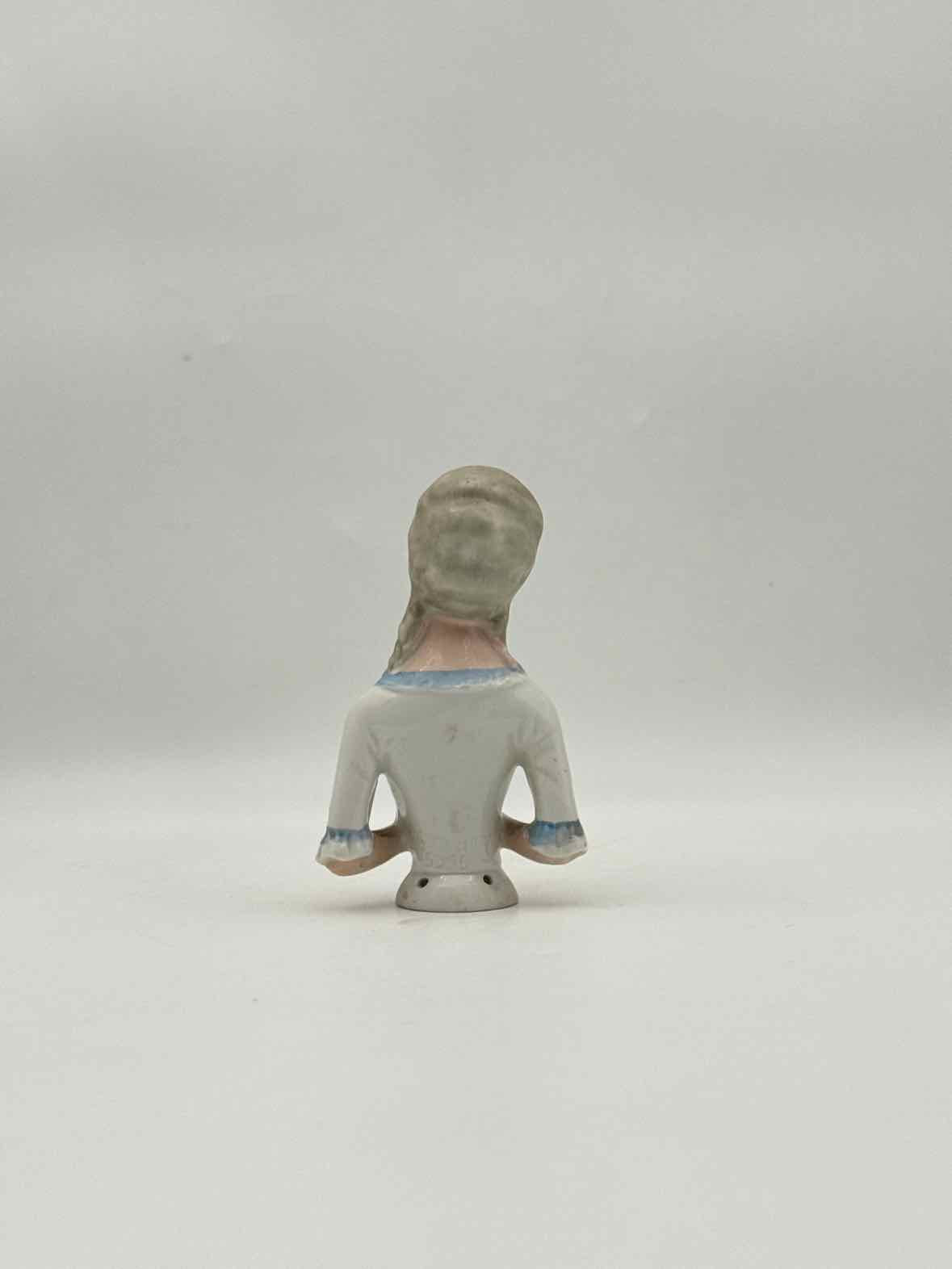 Antique Porcelain Half Doll Female Bust Holding Flowers Figurine Art