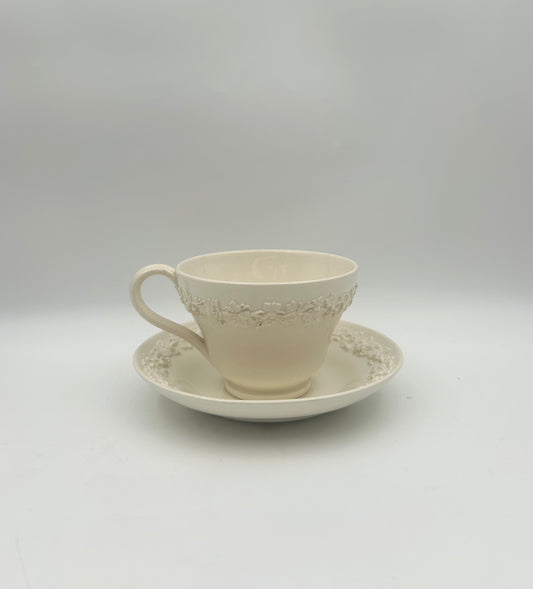 Wedgwood Embossed Queensware Cup & Saucer – White – England