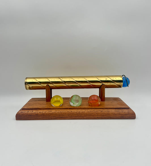 Brass Kaleidoscope on Wood Stand with 4 Marbles