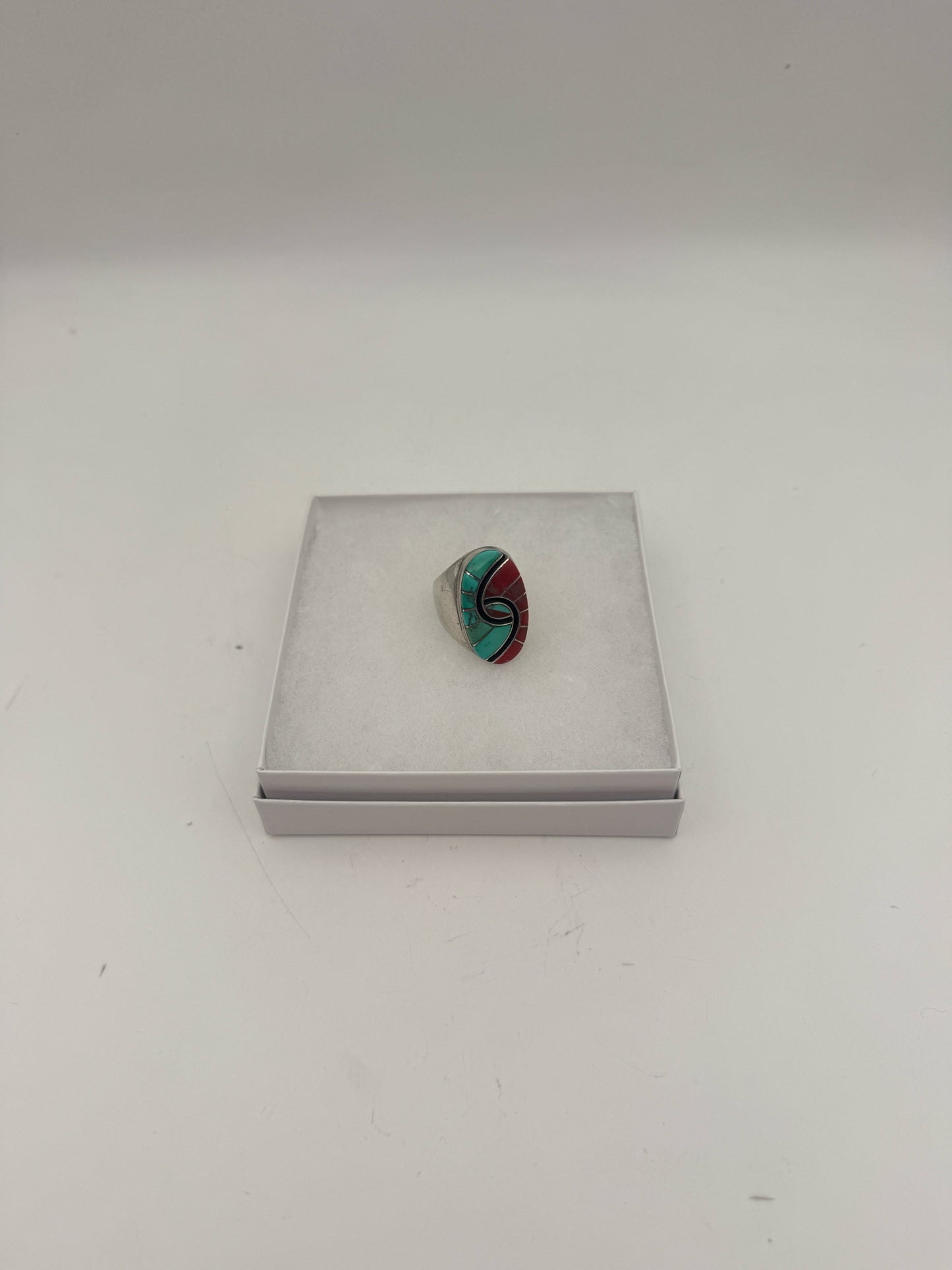 Amy Quandelacy Zuni Turquoise And Coral Sterling Silver Ring Size 8.5