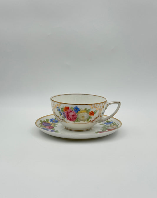 Rosenthal “The Dresden” Teacup & Saucer – Floral with Gold Rim