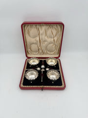 Antique Sterling Silver Salt Cellars And Spoons