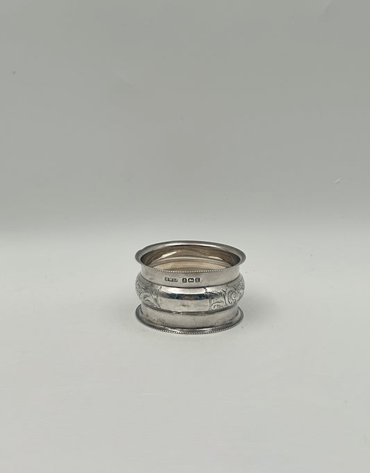 Antique Sterling Silver Napkin Ring – Birmingham England 1916 – Henry Williamson – Scroll Engraved