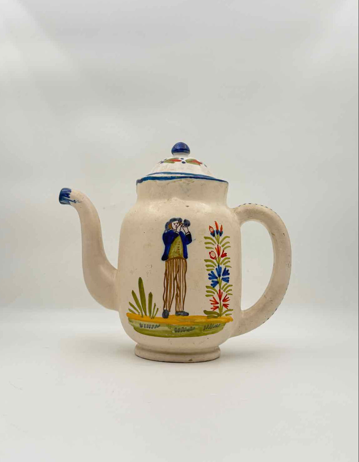 Vintage French Faience Coffee Pot Paimpolaise c 1955 Decor Art Ceramic