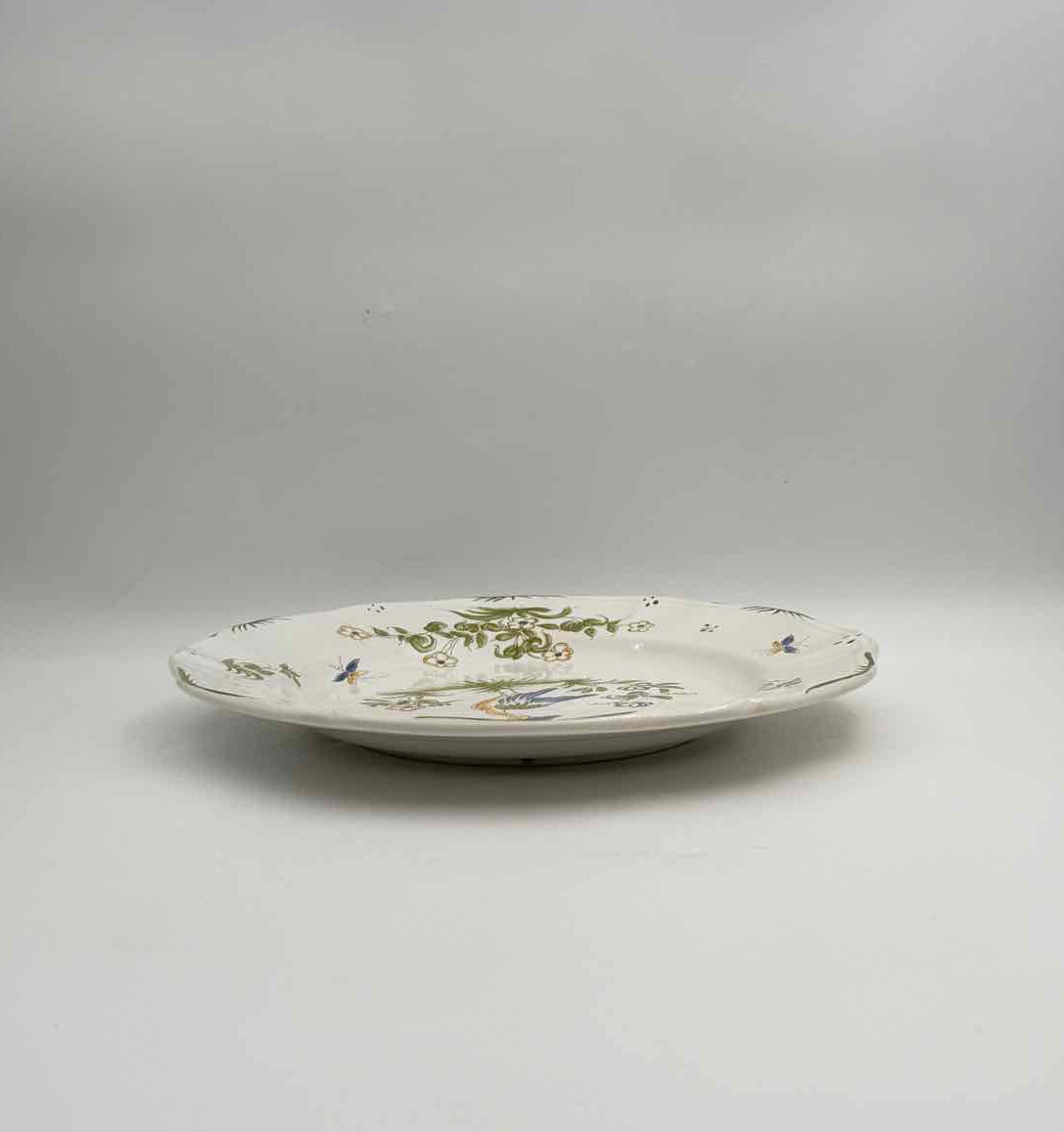 Pair French Faience Peacock Bird Plates Moustiers France Decor