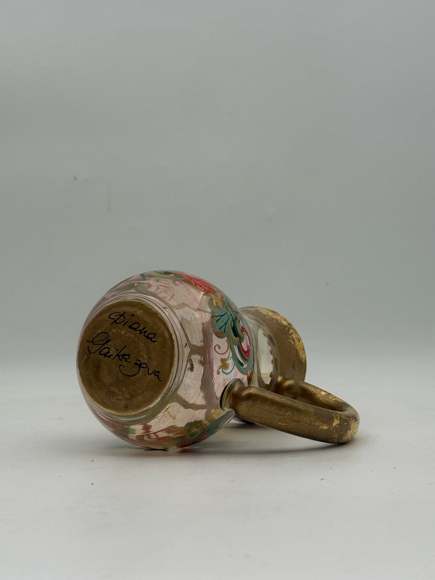 Handpainted Small Glass Pitcher- Signed By Diana Gaikazova