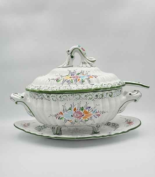 Portuguese Hand-Painted Tureen with Ladle & Tray