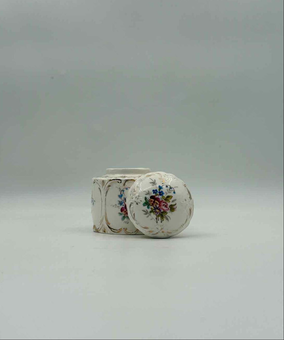 Vintage Dresden Decorated Covered Vanity Jar Porcelain Germany Decor