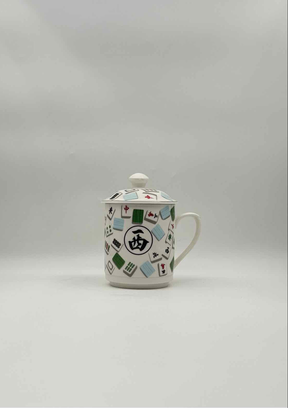 Bone China Mahjong Lidded Mugs – Set of 4 Collectible Tea Cups